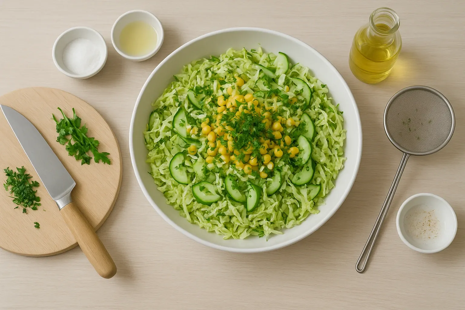 Салат з пекінської капусти з огірком і кукурудзою