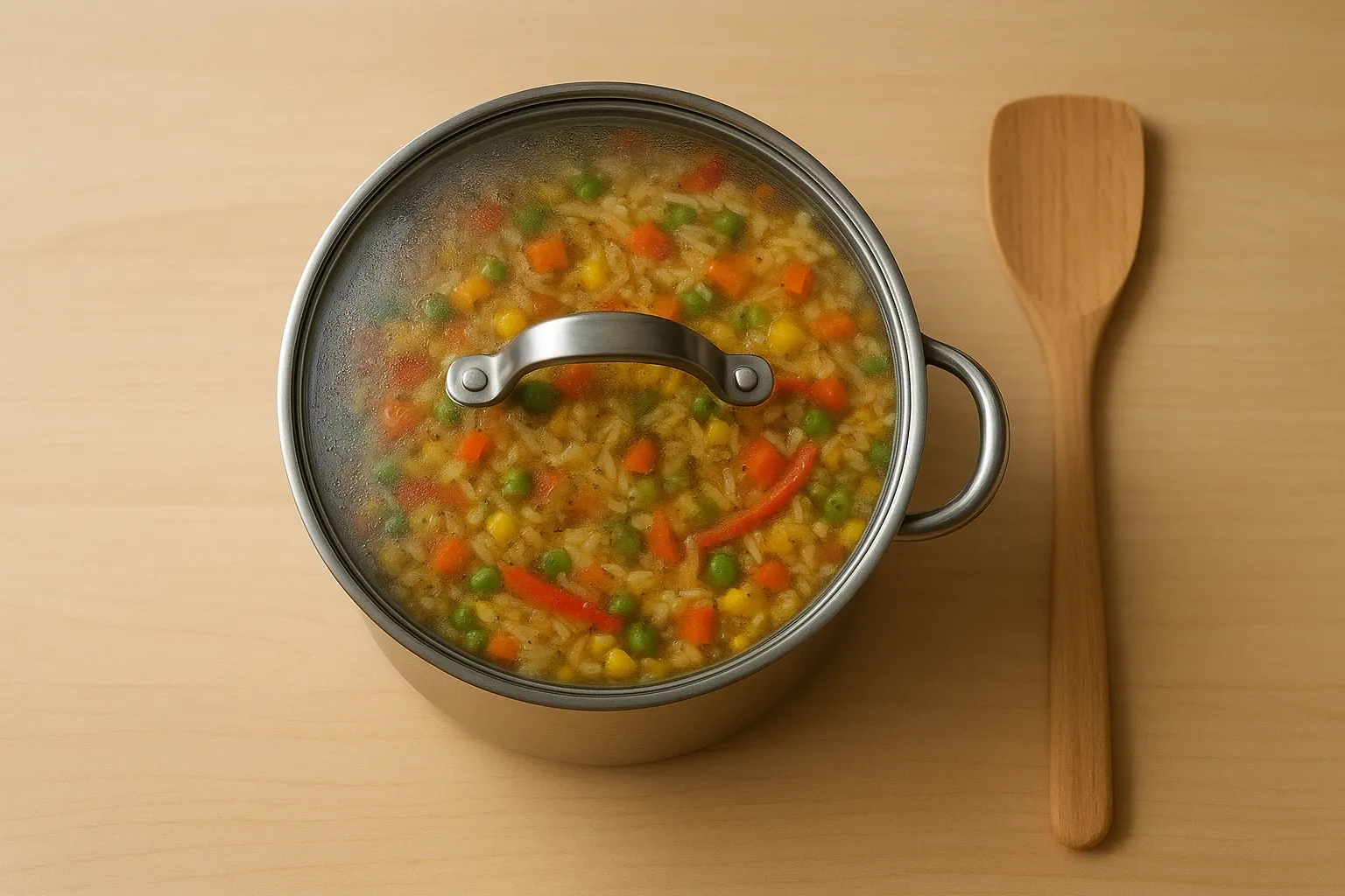 рис с овощами в кастрюле