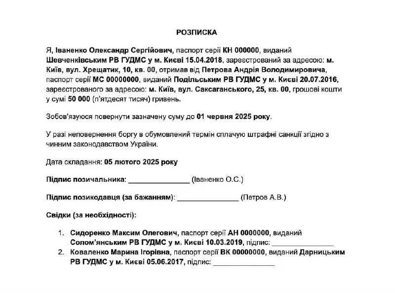 Як правильно пишеться розписка: зразок для захисту ваших коштів