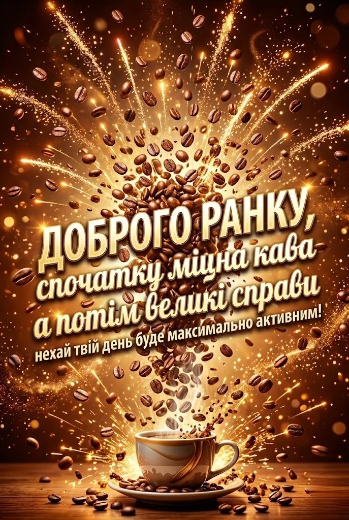 Доброго ранку та ароматна кава для натхнення у яскравих картинках і щирих побажаннях