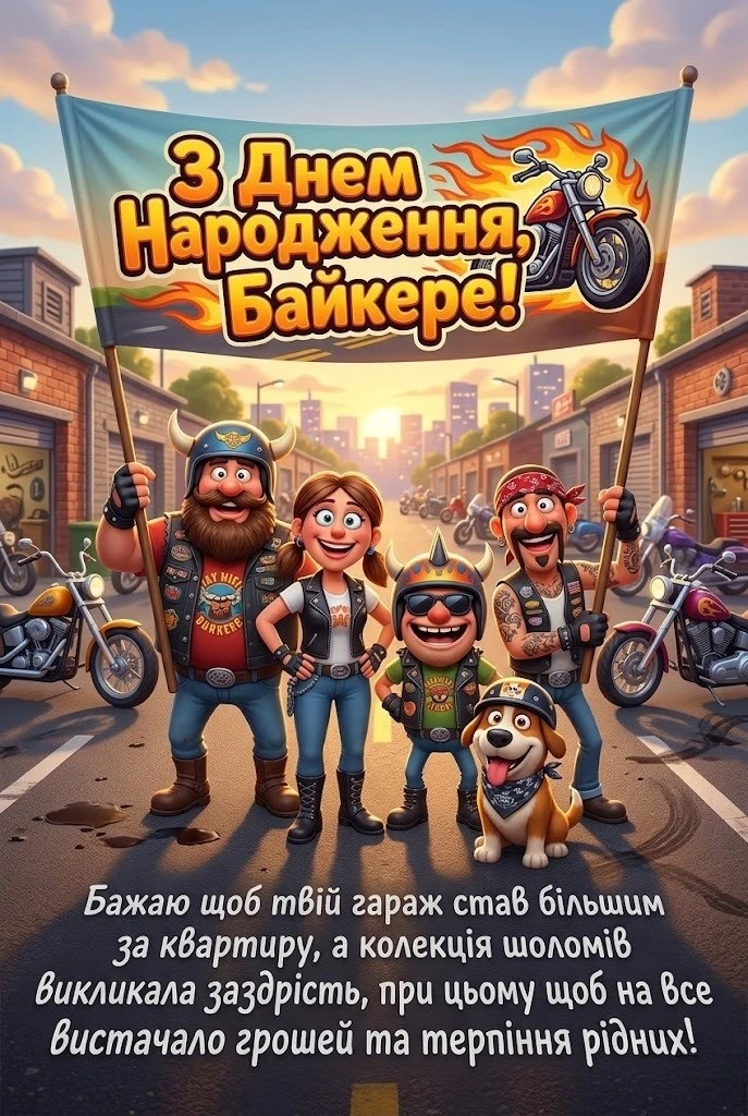 Привітання з днем народження байкера для справжніх фанатів швидкості