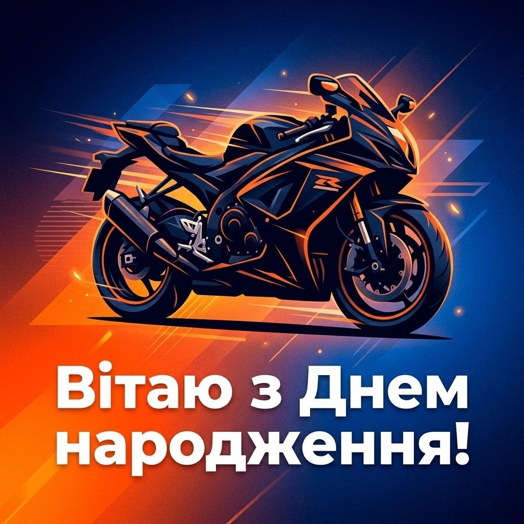 Привітання з днем народження байкера для справжніх фанатів швидкості