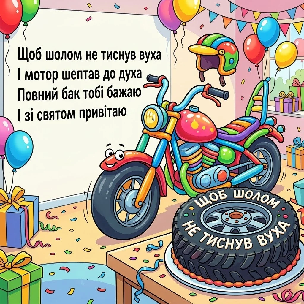 Привітання з днем народження байкера для справжніх фанатів швидкості